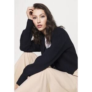 Topshop Women's Polo Bomber Knitted‎ Cardigan in Navy Blue Medium MSRP $65